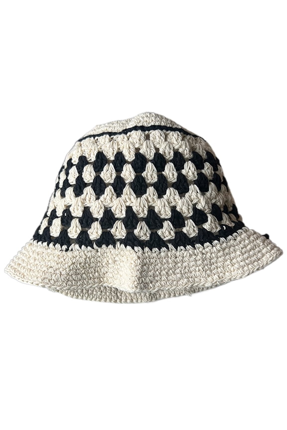 Western Hepburn Hat Crocheted White Stripes Breathable Cloches Style Beanie Hat