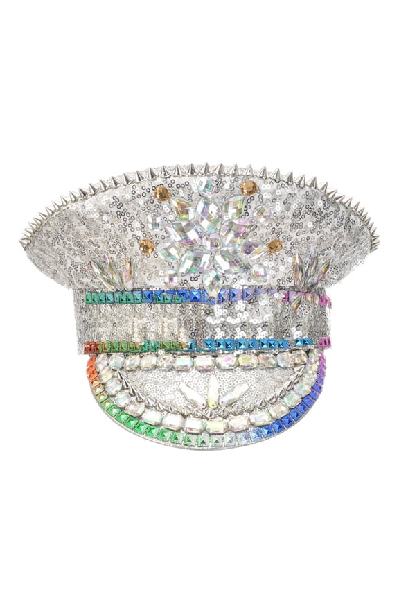 White Sequins Bride Hat with Encrusted Pearls for Wedding Engagement Party