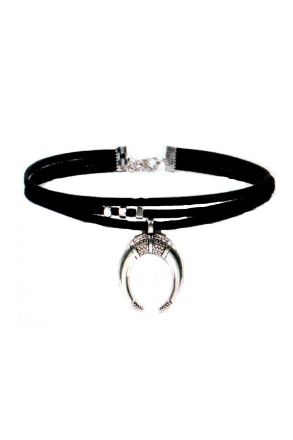 Witch Choker Necklace Vintage Moon Horn Pendant Black Cord Clavicle Chain Goth Choker Jewelry Ornament Party