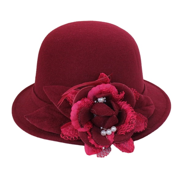 lanema Woman Felt Hat Cute Ladies Carnivals Party Derby Hat for Woman Teenagers Casual Spring Summer Sunproof Hat with Flower