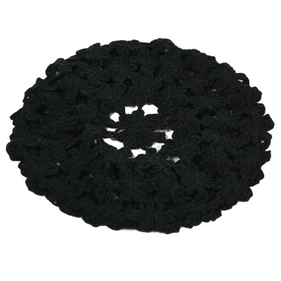 lanema Women Handmade Crochet Beret Cap Solid Color Hollow Floral Vintage Painter Hat