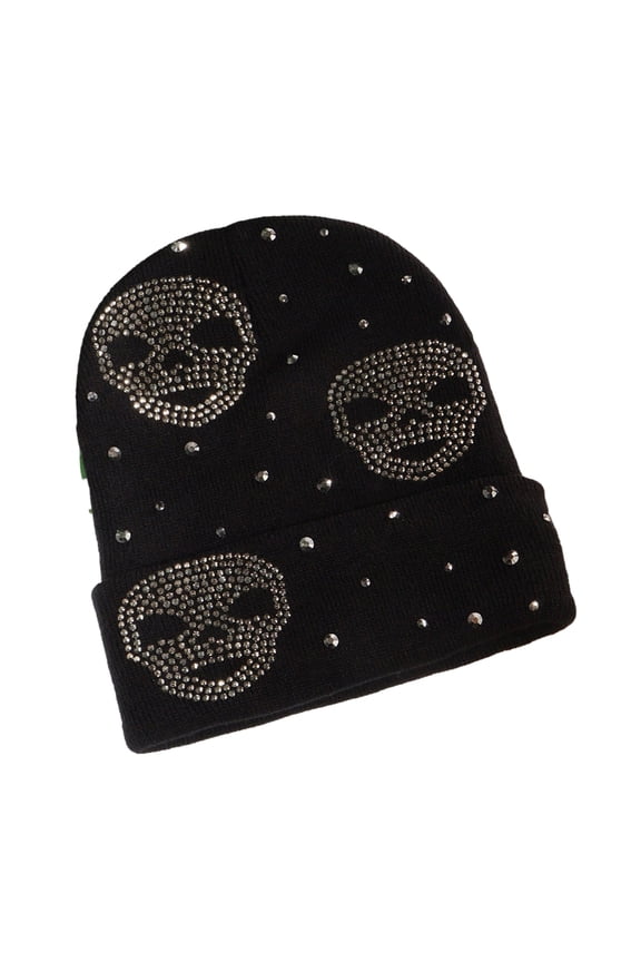 Women Knit Beanie Hat Warm Ear Protector Hat Teens Rhinestone Drill Handmade Hat