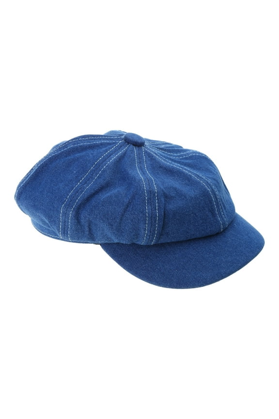 Women Men Vintage Washed Denim Blue Beret Cap Classic 8-Panel Octagonal Newsboy