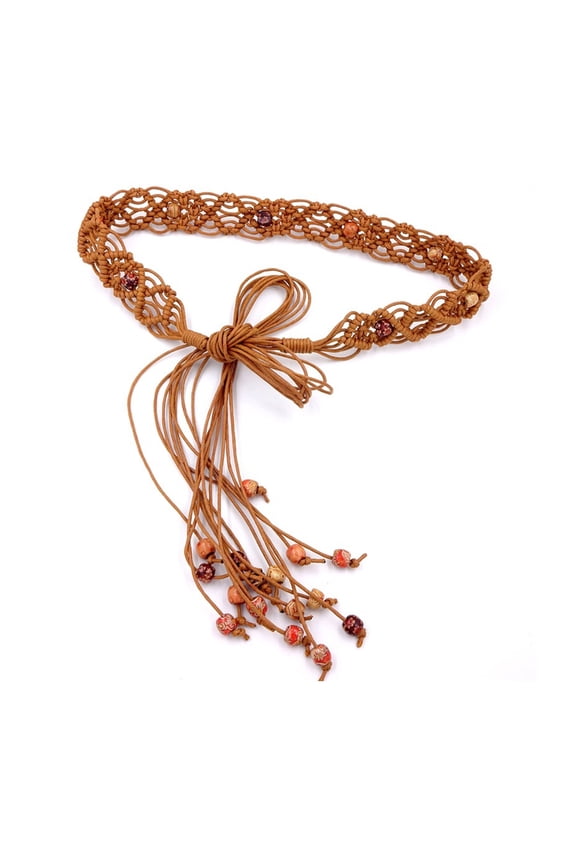 Women Seaside Bohemian Belt Beads Decors Handmade Waist Belt for Ladies Dress