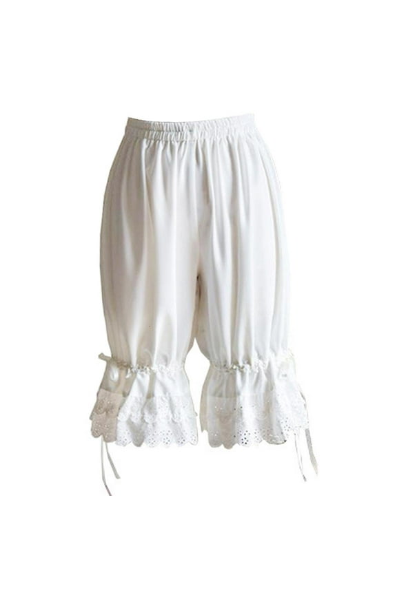 Women Vintage Bloomers Lace Hem Bow Pumpkin Shorts Solid Color Elastic Bubble Under Pants