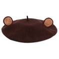 thumbnail image 1 of lanema Women Winter Autumn Faux Wool Beret Hat Cute 3D Brown Bear Ears Vintage Artist Painter Beanies Pumpkin Cap, 1 of 9