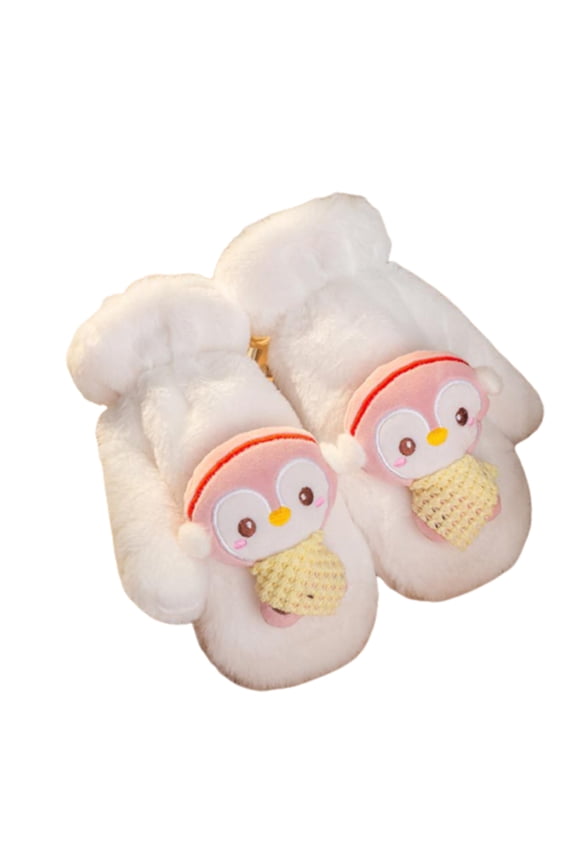 Women Winter Gloves Warm Lining Mittens Cozy Thick Gloves Stuffed Penguin Decor Mittens Winter Cold Weather Accessories