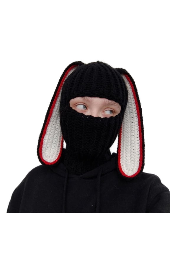 Women's Cartoon Bunny Ear Knitted Hat Fluffy Winter Warmer Knitted Cap Cold Winter Presents for Children Teenagers