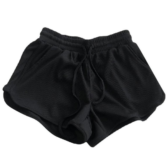 lanema Women's Summer Ice Silk Ribbed Shorts Drawstring Elastic Waist Wide Leg Shorts with Pockets for Casual or Outdoor Wear