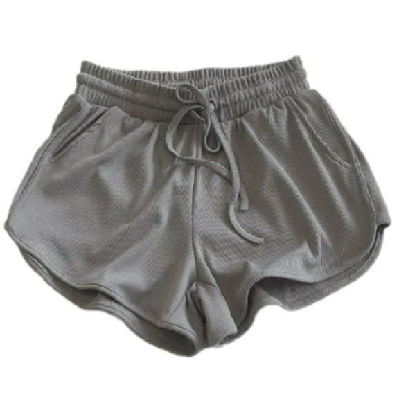 lanema Women's Summer Ice Silk Ribbed Shorts Drawstring Elastic Waist Wide Leg Shorts with Pockets for Casual or Outdoor Wear