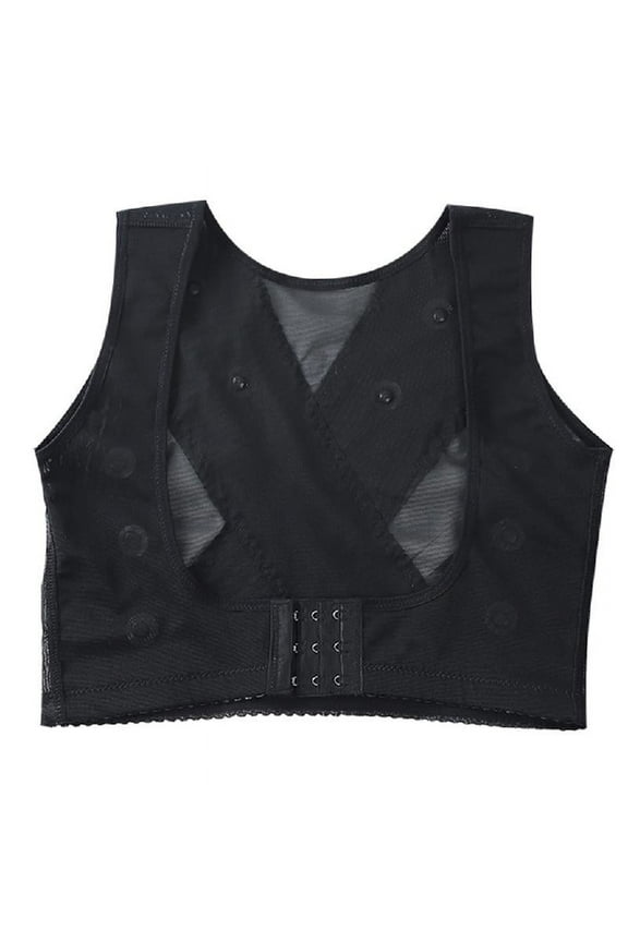 Womens Chest Brace Up Posture Corrector Shapewear Top Compression Bra Back Support Front Closure Mesh Criss-Cross Vest Underwear