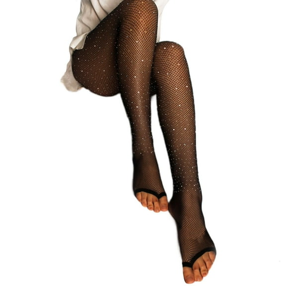 lanema Womens Without Toes Sheer Pantyhose Toeless Jeweled Small Mesh Net Latin Dance Tights Stockings Hosiery