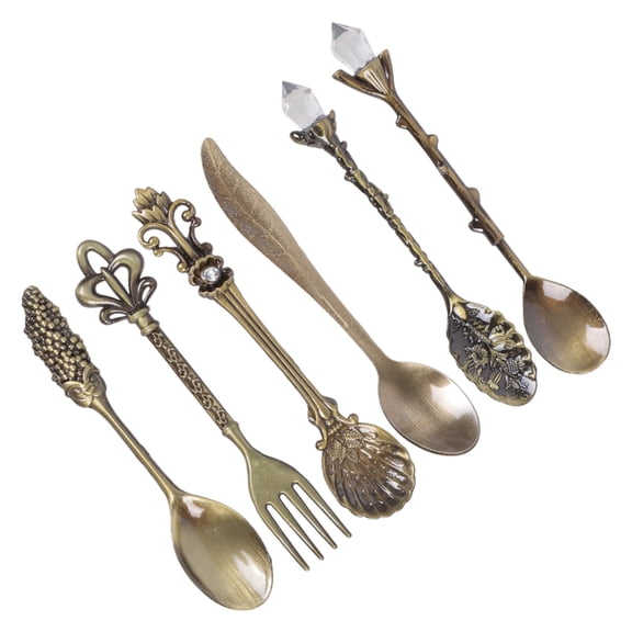 lanema Zincs Alloy Antique Coffee Spoons Set 6Pcs Vintage Kitchen Utensils Collection