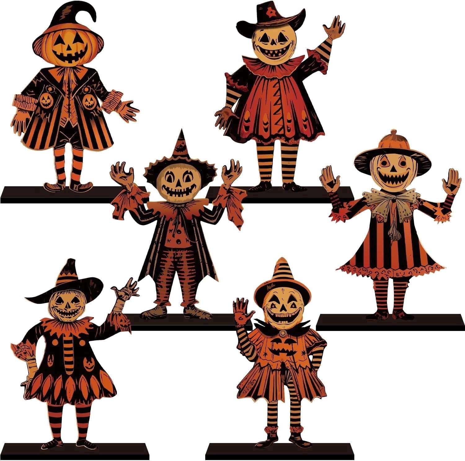 Lanfubeisi 6pcs 6.3x4.2inch Vintage Halloween Decor Wood Table Centerpieces Horror Spooky Scarecrow Pattern Vintage Halloween Decorations Party Table Centerpiec