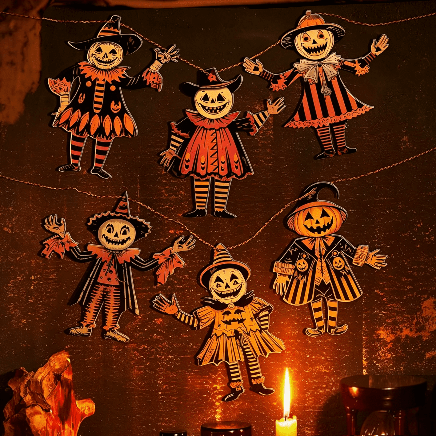 Lanfubeisi 6pcs Vintage Halloween Wood Banner Vintage Halloween Bunting Decorations Wood Hanging Banner for Party Horror Pumpkin Witch Wall Decorations for Home