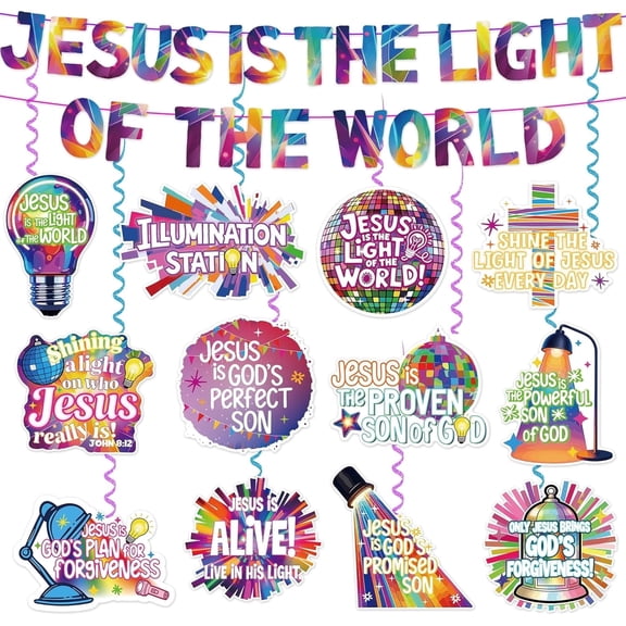 Lanfubeisi Illumination Station VBS Decorations Banner Set, VBS 2026 Christian Hanging Swirls, Jesus is The Light of The World Religious Decor, Vacation Bible School Sunday School Classroom
