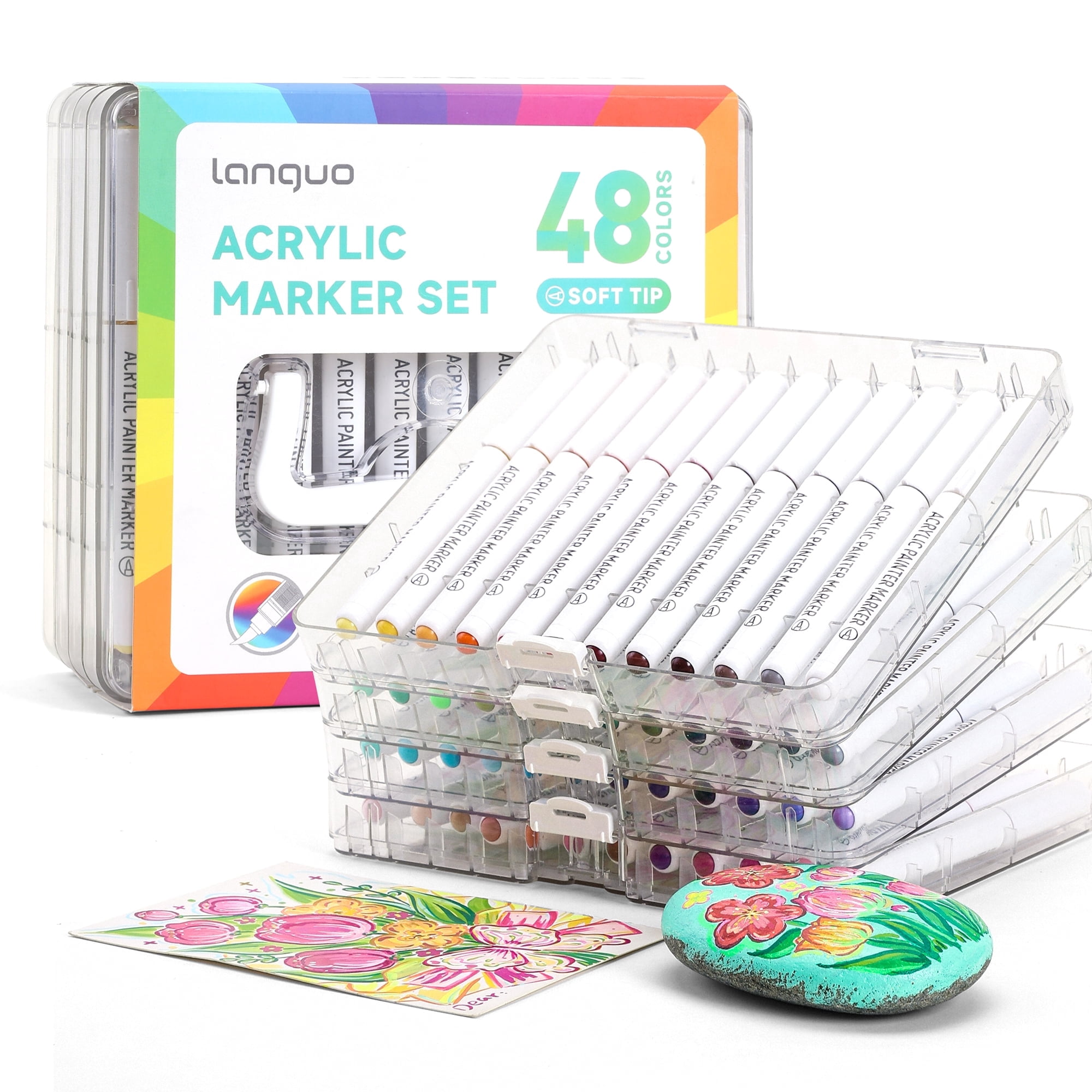 languo 48 Colors Acrylic Paint Markers, Brush Tip, Direct Liquid Ink ...
