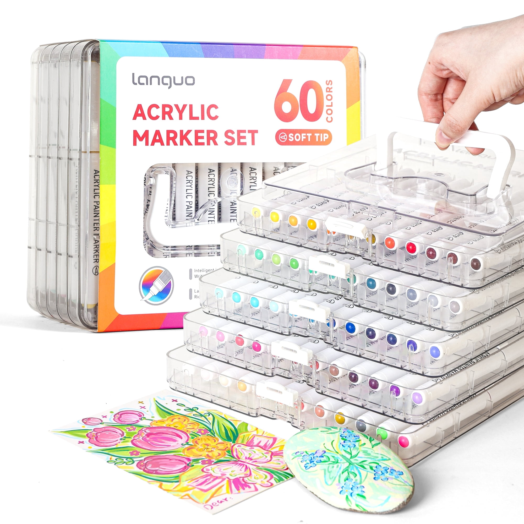 languo 60 Colors Acrylic Paint Markers, Brush Tip, Direct Liquid Ink ...