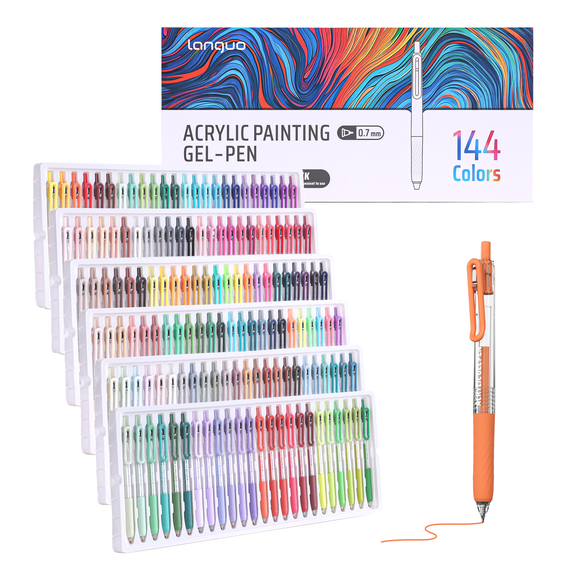 languo Acrylic Gel Pens, 144 Colors Retractable Colored Pens Set, 0.7mm Tip, Click-to-Use Design, High Opacity, Smooth Ink Flow, Great for Black Paper, Coloring, Drawing, Journaling and DIY Crafts