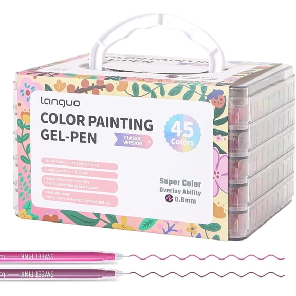 languo Gel Pens for Adult Coloring Books, 45 Colors Set Gel Colored Pens Marker, Gel Pens for Adult Drawing Doodling Journaling, Art Supplies and DIY Crafts