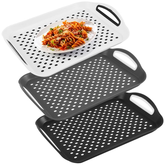 3 Pcs Anti-Slip Serving Trays with Handles, 15.7 x 11.2 in Rectangular Food Serving Tray Set, Assorted Color Plastic Lap Food Trays for Eating, Restaurant, Hotel Use