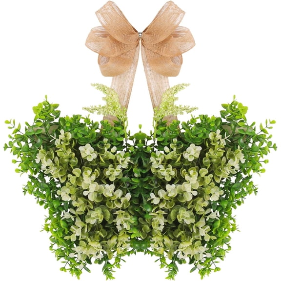 Butterfly Shaped Wreath with Bow, Spring Summer Wreath for Front Door, Artificial Butterfly Shaped Wreath for All Season Home Outdoor Decoration