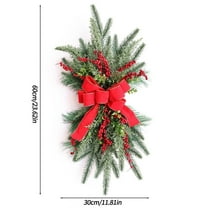 laqbezok 24" Christmas Swag Wreath, Large Holiday Front Door Decor with Red Bow and Berries, Green Pine Garland for Christmas and Holiday Celebrations, Perfect Seasonal Outdoor Decoration