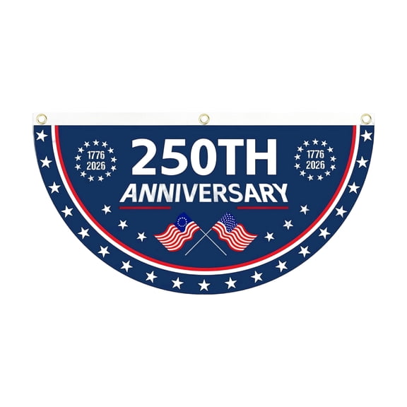 laqbezok 250th Anniversary 4th of July Fan Bunting - 33.46" Pleated Half-Moon Patriotic Pennant for Porch & Railing, Independence Day Decor for America's 250th Birthday