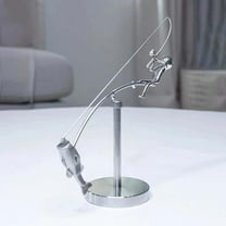 laqbezok 2Pcs The Fisherman Balancing Sculpture, Kinetic Fishing Sculpture, Balance Art for Your Space, Creative Balanced Fishing Model Ornaments, Fisherman & Bass Sculptures for Home Office Desktop