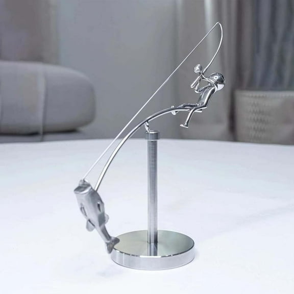 laqbezok 2Pcs The Fisherman Balancing Sculpture, Kinetic Fishing Sculpture, Balance Art for Your Space, Creative Balanced Fishing Model Ornaments, Fisherman & Bass Sculptures for Home Office Desktop