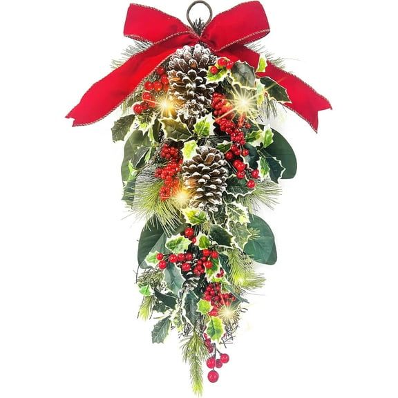 HaCpiu 30 Pre-Lit Christmas Teardrop Swag, Artificial Greenery Stairway Swag, for Xmas Holiday Door Table Mantel Fireplace Indoor Outdoor Decorations