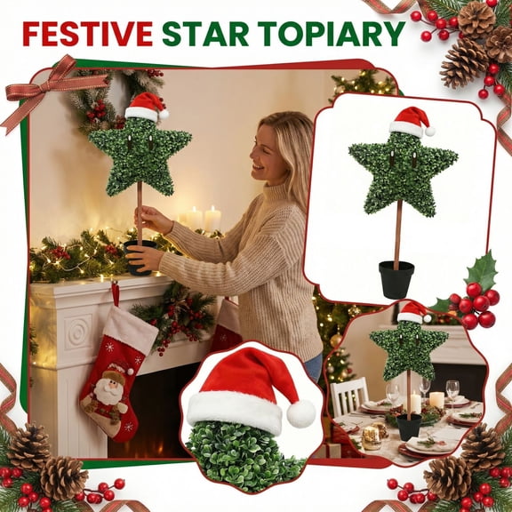 laqbezok 3Ft Patriotic Star Artificial Topiary - Large 36" Green Boxwood Potted Tree with Cartoon Eyes, 1776-2026 Americas 250th Anniversary Porch Decor for 4th of July & Memorial Day