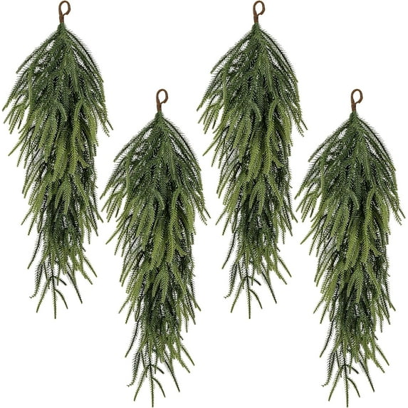 laqbezok 4Pcs 30" Artificial Christmas Teardrop Swag, Faux Pine Needles Teardrop Door Swag, Christmas Norfolk Greenery Teardrop Wreath for Xmas Door Table Mantle Fireplace Indoor Outdoor Decor