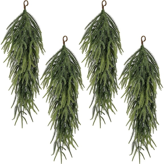 laqbezok 4Pcs 30" Artificial Christmas Teardrop Swag, Faux Pine Needles Teardrop Door Swag, Christmas Norfolk Greenery Teardrop Wreath for Xmas Door Table Mantle Fireplace Indoor Outdoor Decor