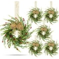 thumbnail image 1 of laqbezok 6 Pcs Christmas Wreath for Front Door, 8" Artificial Eucalyptus Leaves Teardrop Wreaths, with Ribbon Pinecones Berry Christmas Hanging Swag, for Xmas Winter Door Window Wall Home Decor, 1 of 17
