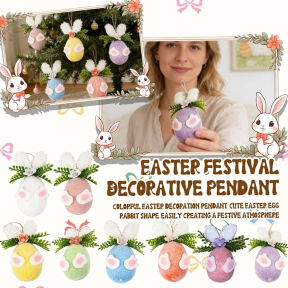 laqbezok 8-Pack Pastel Fuzzy Easter Bunny Egg Ornaments, 4.72" Flocked Hanging Decor for Easter Tree & Spring Wreaths, Soft Texture Colorful Rabbit Eggs for Holiday Party & Home Accents