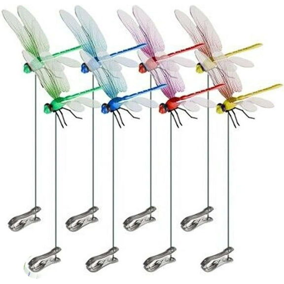 laqbezok 8PCS Fake Dragonfly Rod Clip, Dragonfly Hat Dragonfly Clip Bug Repellent, 3D Artificial Dragonfly Hat Clips, Simulated Patio Decor Gardening, Multicolor Waterproof