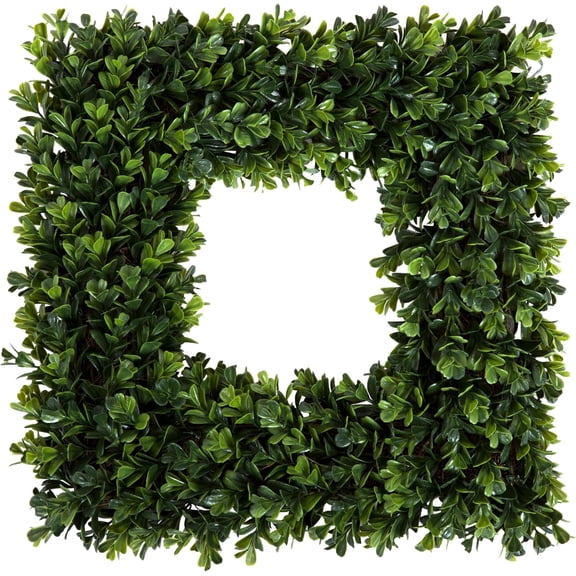 laqbezok Boxwood Wreath - 16.5-Inch Square UV Resistant Artificial Spring, Summer, Fall or Winter Wreath - Outdoor/Indoor Wreaths for Front Door