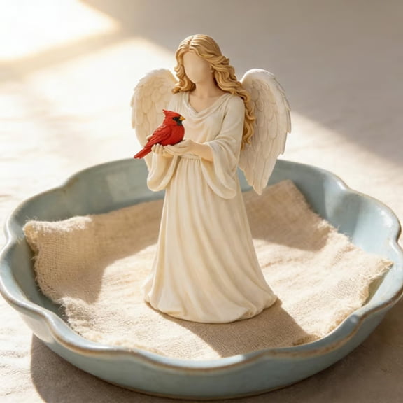 laqbezok Easter Angel Figurine with Red Cardinal, 5.91" Spiritual Statue for Easter Decor, Easter Religious Angel Wing Ornament, Easter Heavenly Home Accent