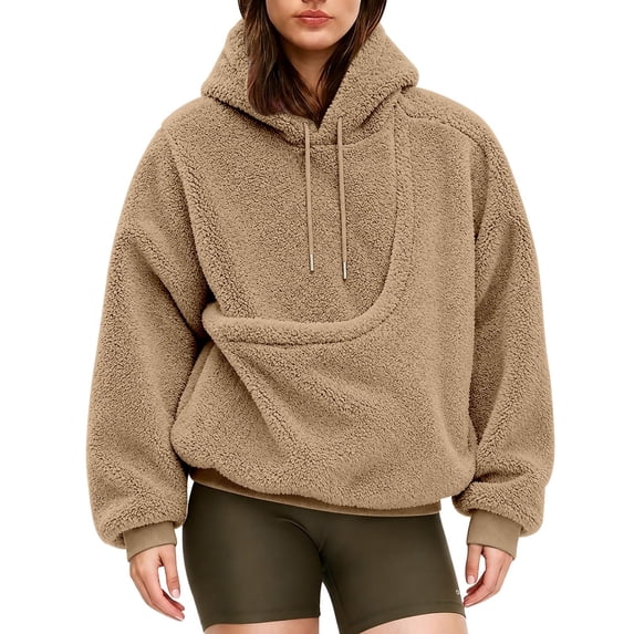 laqbezok Fleece Pet Hoodie Carrier, Women's Sweatshirt With Cat Dog Pouch, Cozy Hoodie With Pet Pouch & Large Pocket for Puppy Kitten Dogs Holder, Khaki L