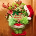 thumbnail image 1 of laqbezok Green Monster Christmas Swag Wreath with Elf Legs Decoration, Jolly Red and White Striped Stockings with Green Bow and Pompoms, Perfect for Christmas Holiday Home Decor, 1 of 6