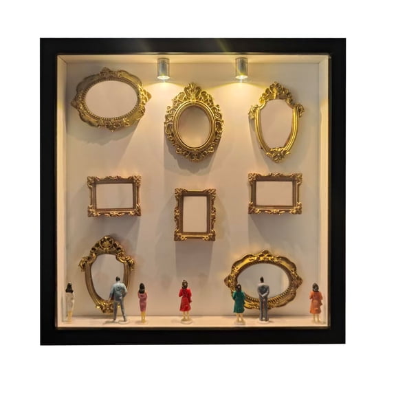 laqbezok LED Shadow Box Frame with 8 Gold Mini Picture Frames - 9.4" Light Up Small Shadow Box Art for Wall & Tabletop, Unique Gallery Display & Mini Frames for Crafts