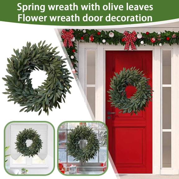laqbezok Olive Wreath for Front Door, 22" Artificial Greenery Wreath with Olive Leaf Fruit, Awesome Spring Summer Indoor Outdoor Home Decor