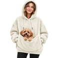 thumbnail image 1 of laqbezok Pet Pouch Hoodie, Cozy Cuddle Hoodie with Kangaroo Pocket for Small Pets, Oversized Fleece Pet Carrier Sweatshirt for Cats and Small Dogs, Beige L, 1 of 4