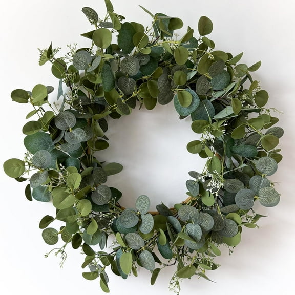 laqbezok Spring Eucalyptus Wreaths for Front Door, 22" Handmade Green Leaves Wreath for Summer, Spring and All Seasons, Greenery Floral Wreath for Wall Indoor Outdoor Easter Home Decor