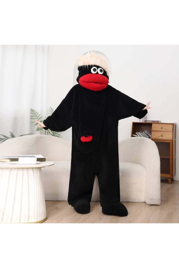 Unisex Adult Silly Monster Onesie Pajamas - Plush Fleece Big Mouth Monster Cosplay Jumpsuit for Halloween, Christmas & Pajama Parties (No Shoes)