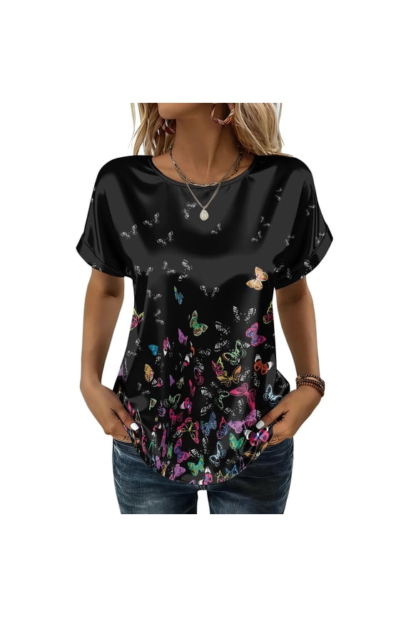 Women's Warm Paisley Floral Satin Blouse, Crew Neck Dolman Sleeve Silk-Like Top, Casual Summer Fashion T-Shirt, Elegant Tee