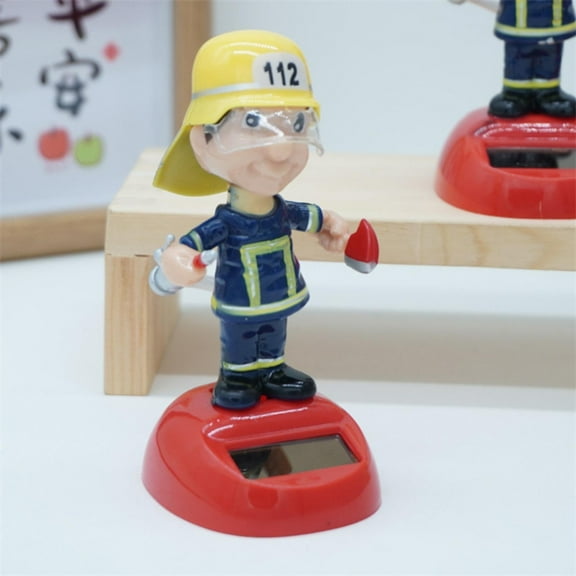 lar Firefighter Dancing Figurine, Solar-Powered Dashboard Doll - Cute Design, Sturdy Build, Auto Head-Shaking - Ideal For Car Dashboard, Desk, Window Sill Decor