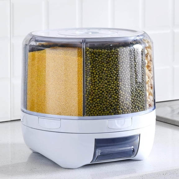 large Grain dispenser 360Rotating Rice Food Dispenser 6 Grids rice container rotatable Beans Containers Storage with Sealed lid for Peanut Barley Millet and Cereal