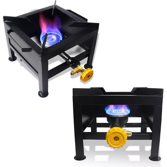 large Propane Burner Gas Stove - High Pressure Square Single Burner Outdoor Patio Stove Propane Wok Burner Heavy Duty Outdoor Gas Burner With Regulator & Hose For Crawfish Boiler, Turkey Fryer